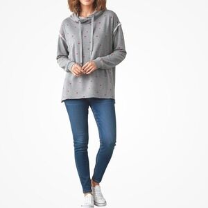C&C California Womens‎ Hearts Hoodie Pullover Size M Gray Sweatshirt Valentines